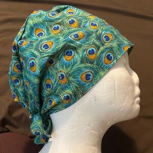 Peacock Feather Print Scrub Cap